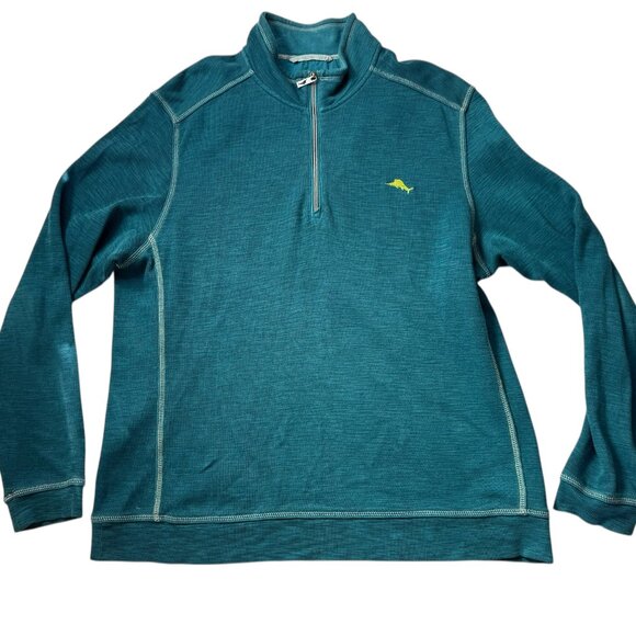 TOMMY BAHAMA 1/2 Zip Sweater Turquoise Teal Blue Green.  Mock Neck Sz Men's XL - Picture 1 of 14